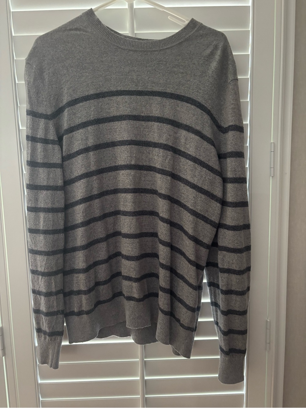 Men's Gray Striped Crewneck Sweater